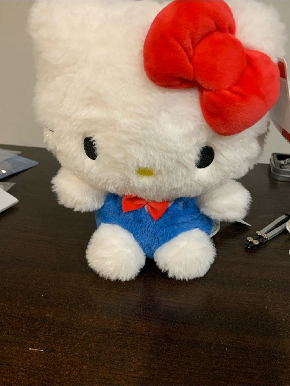 Hello Kitty White Plush with Red Bow and Blue Outfit